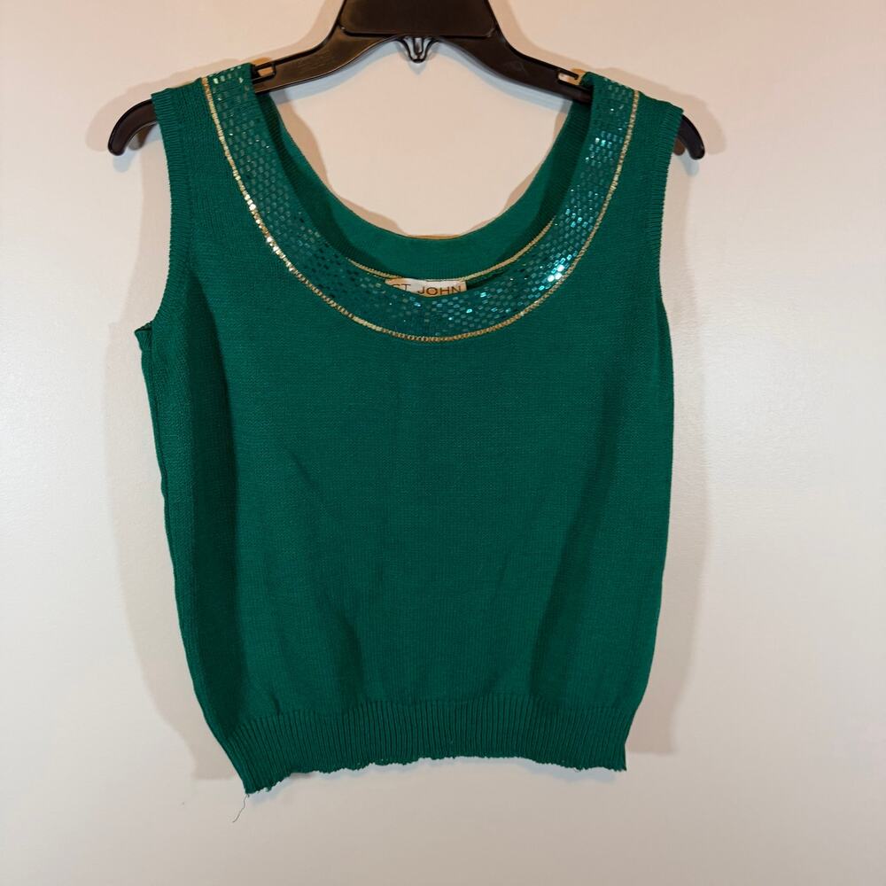St. John Evenings Emerald Green Knit Tank Womens 14 Green Gold Trim Vintage